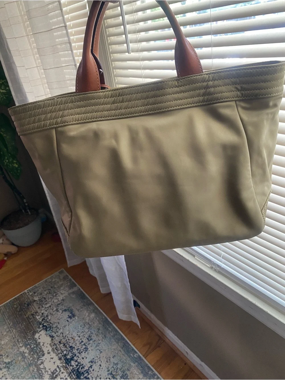 Dooney & Bourke Olive Tote with Brown Leather Handles